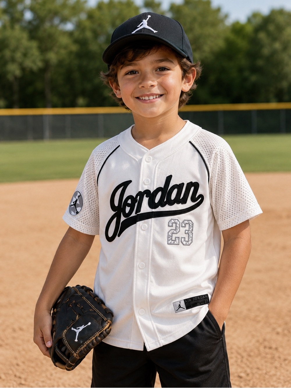 Jordan White and Black 'Jordan 23' Kids Baseball Jersey